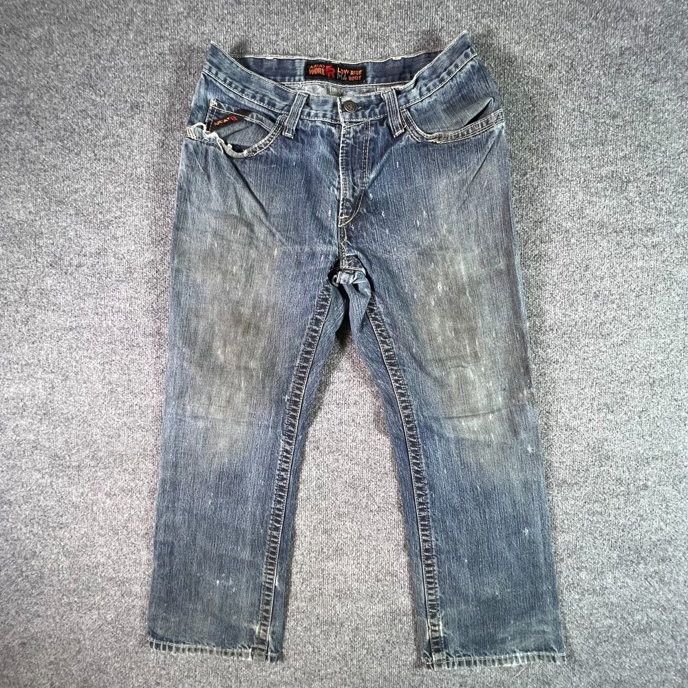 Ariat FR Work M4 Bootcut Jeans Men's 32x32 Blue Denim Faded Workwear Whiskers